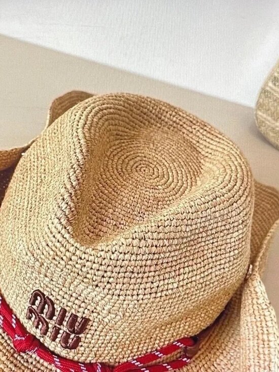 Miu Miu Natural Straw Hat with Red Braided Trim main image 5